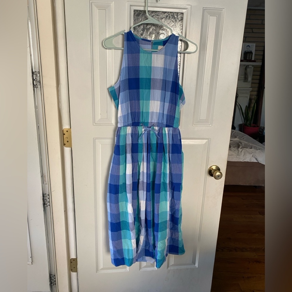 LOFT Blue and Teal Checkered Dress